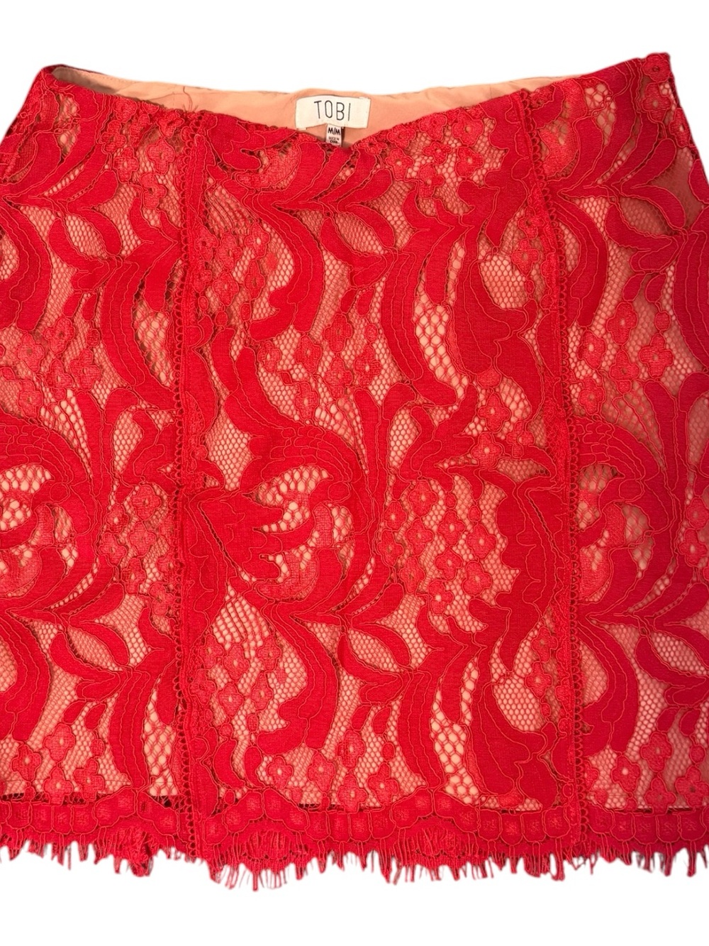 Tobi Red Floral Lace Mini Skirt